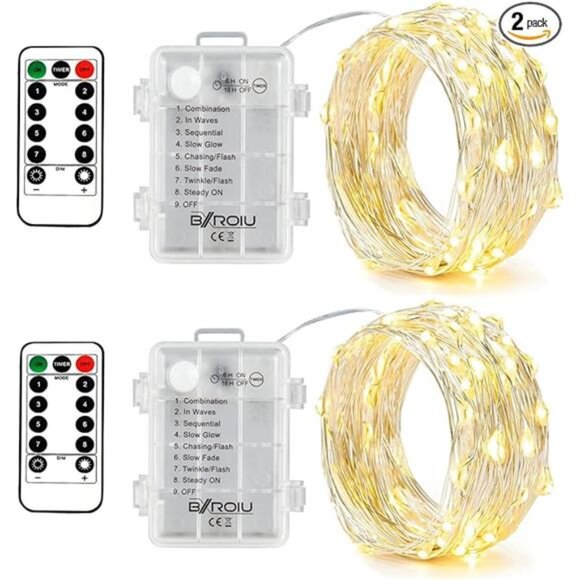Fairy Lights Battery Operated 16Ft Silver Wire 50 LED String Lights Remote Timer - Picture 7 of 7